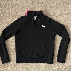 PINK by VS black 1/4 zip pullover collared logo sweatshirt front pocket sz s
